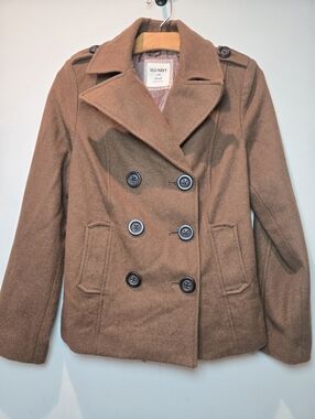 Old Navy Coat Small Women's Brown Wool Blend Double Breasted Pea Coat Trench Y2k